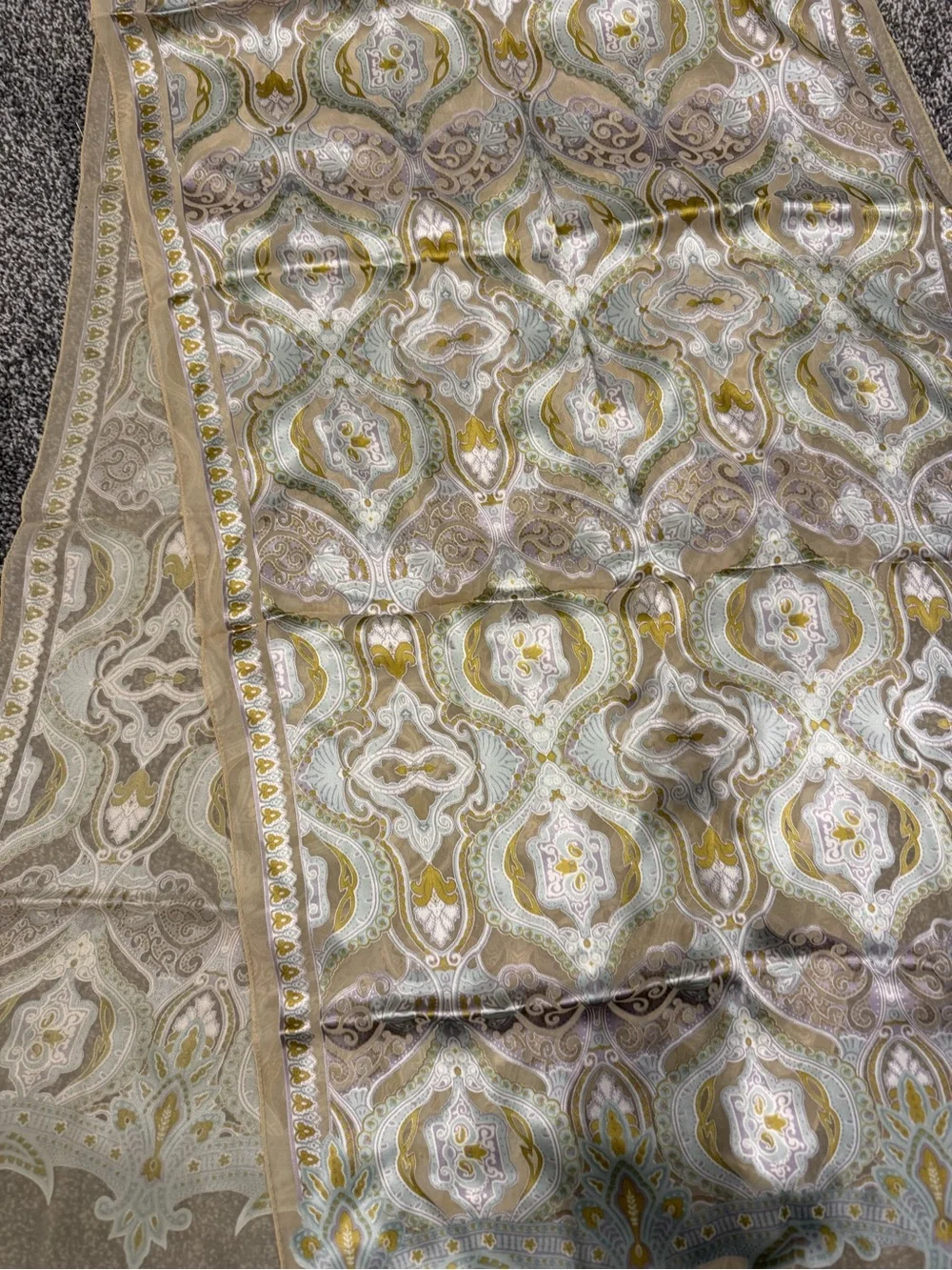 Vintage Ornate Silk Scarf in Champagne